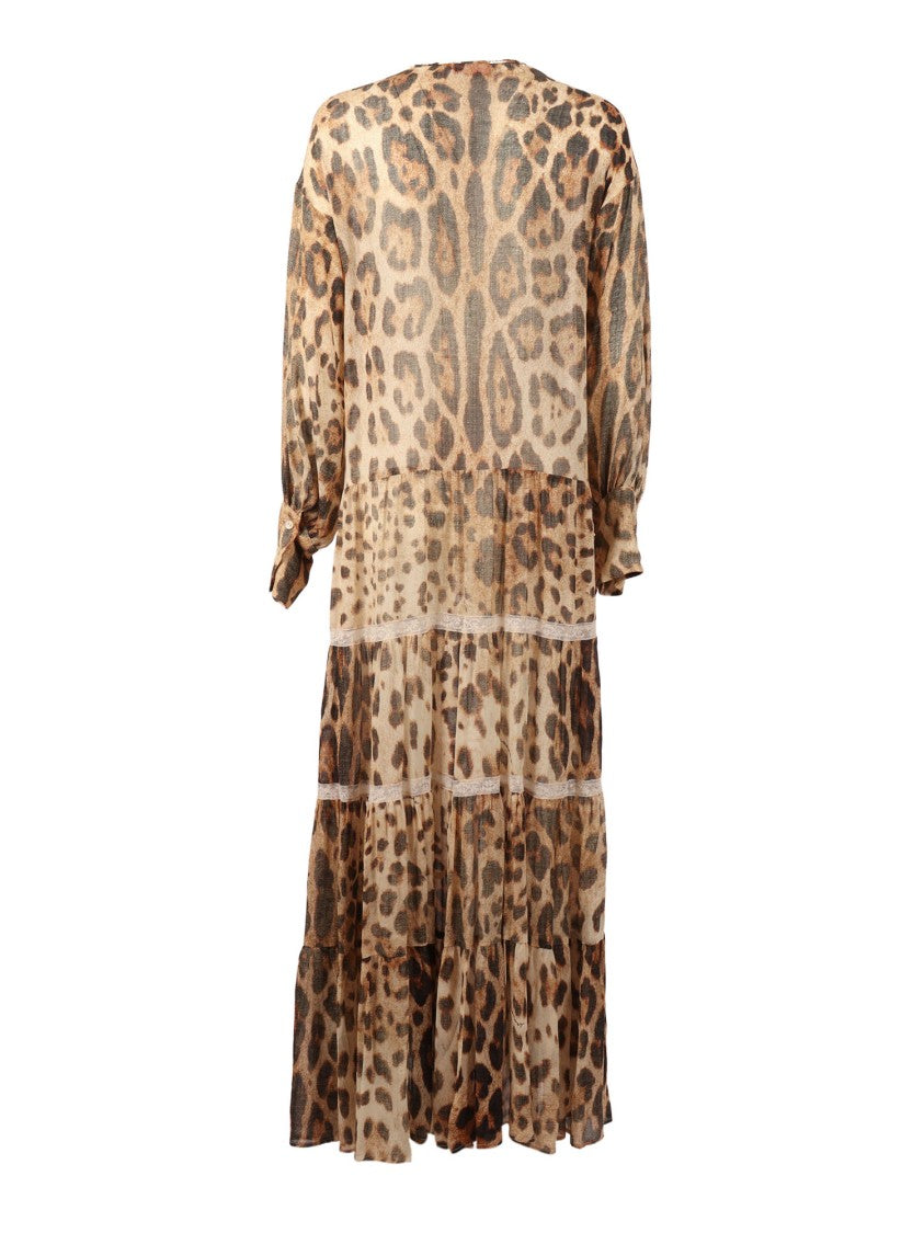 Ermanno Scervino Leopard Print Lace Maxi Dress