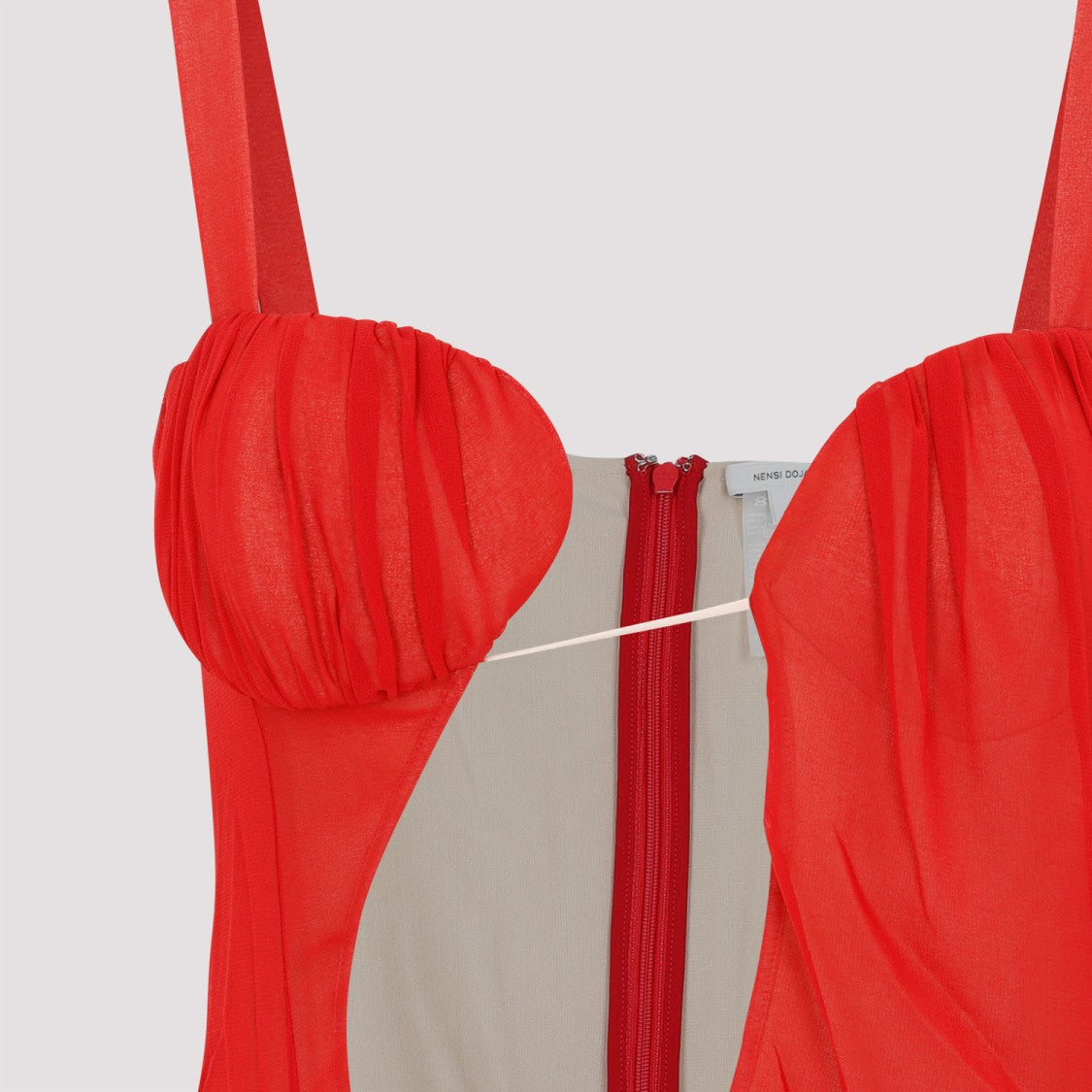 Nensi Dojaka Red Silk Asymmetrical Panel Godet Mini Dress