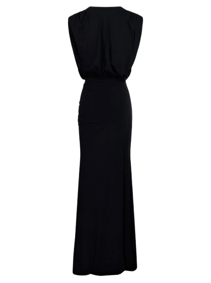 Amazuin Maxi Dress With Draped Bodice And High Side Slit