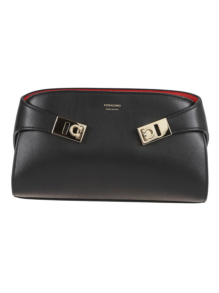 Ferragamo Black Gancini Hug Calf Leather Mini Bag