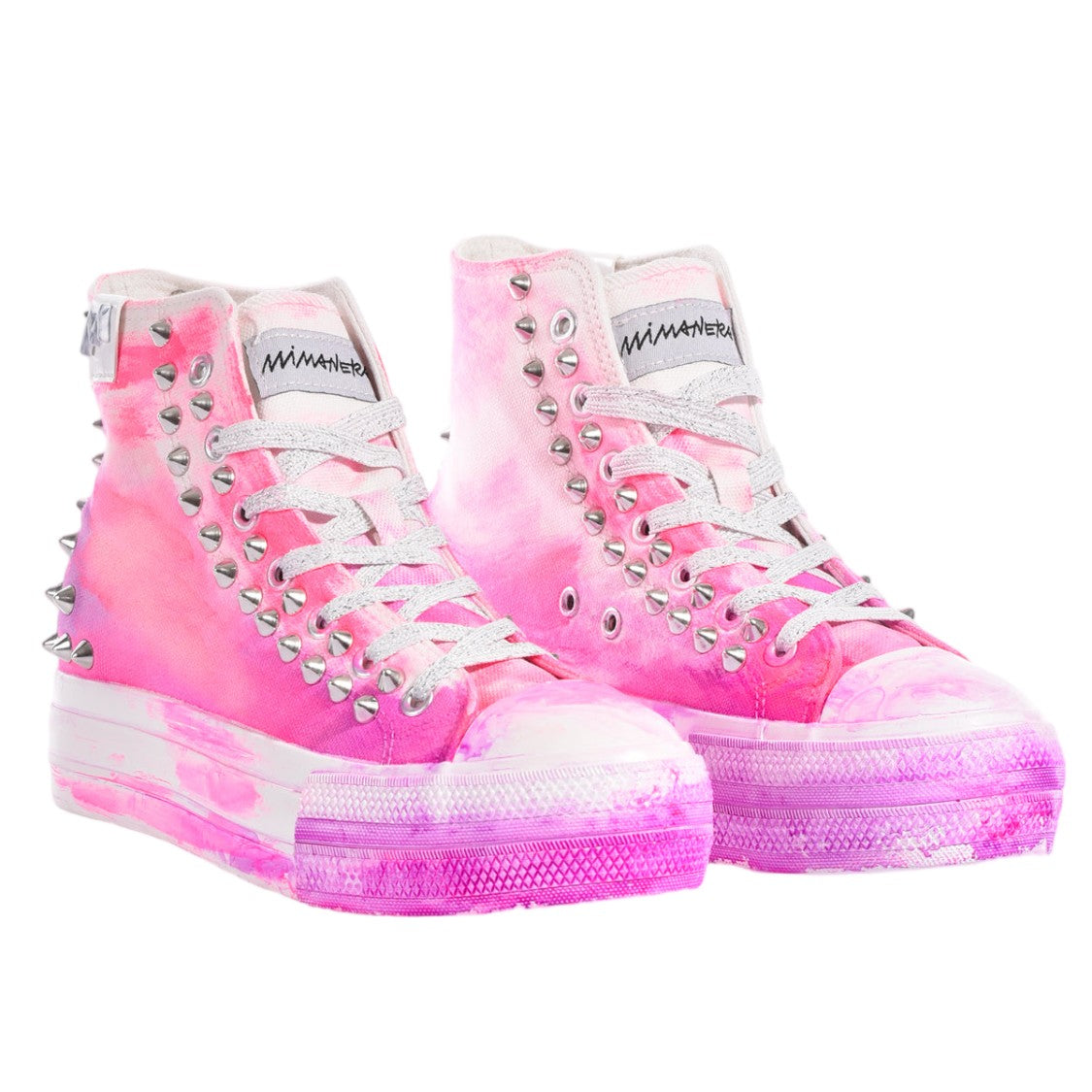 Mimanera Washed-Effect Handcrafted Studded Platform Sneakers