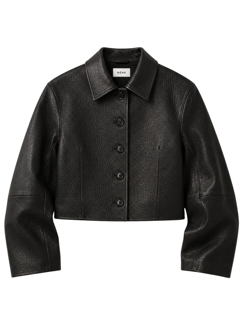Róhe Black Leather Cropped Leather Jacket