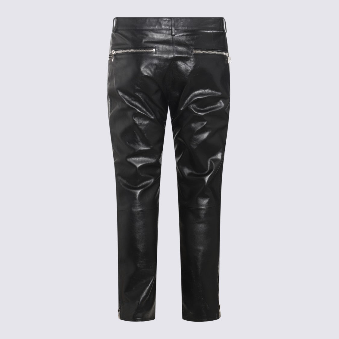 Alexander Mcqueen Slim Fit Black Leather Trousers With Zippered Pockets