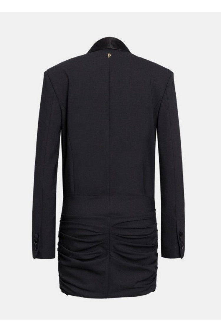 Dondup Black Satin-Shawl Blazer Polyester-Blend Mini Dress
