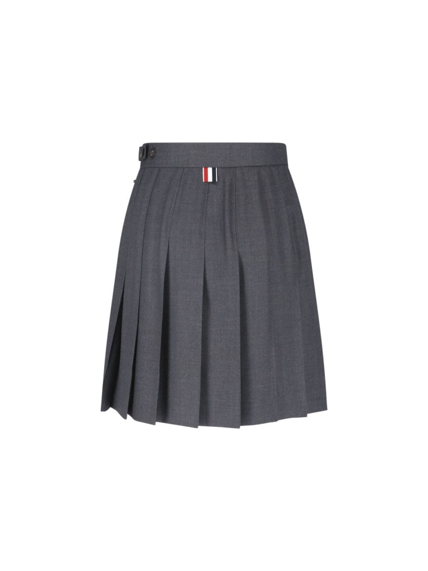 Thom Browne Grey Wool Pleated Mini Skirt