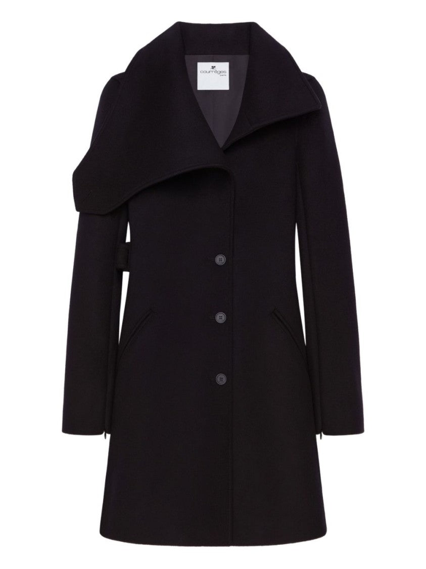 Courrèges Black Asymmetric Collar Tailored Coat
