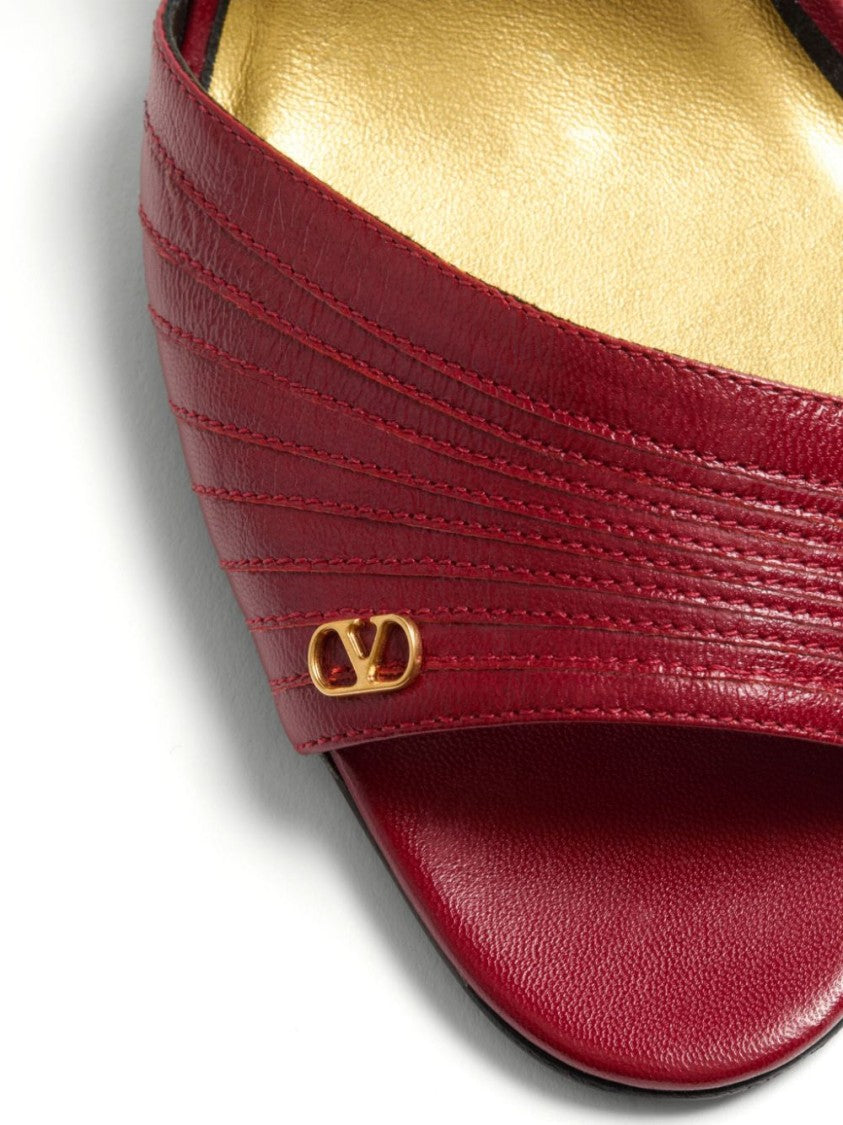 Valentino Garavani Red Leather Sandals With V Logo And Ankle Strap