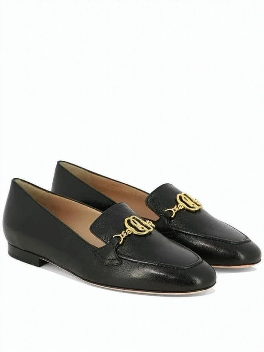 Bally Polished Black Leather Loafers With Gold-Tone Logo Detail