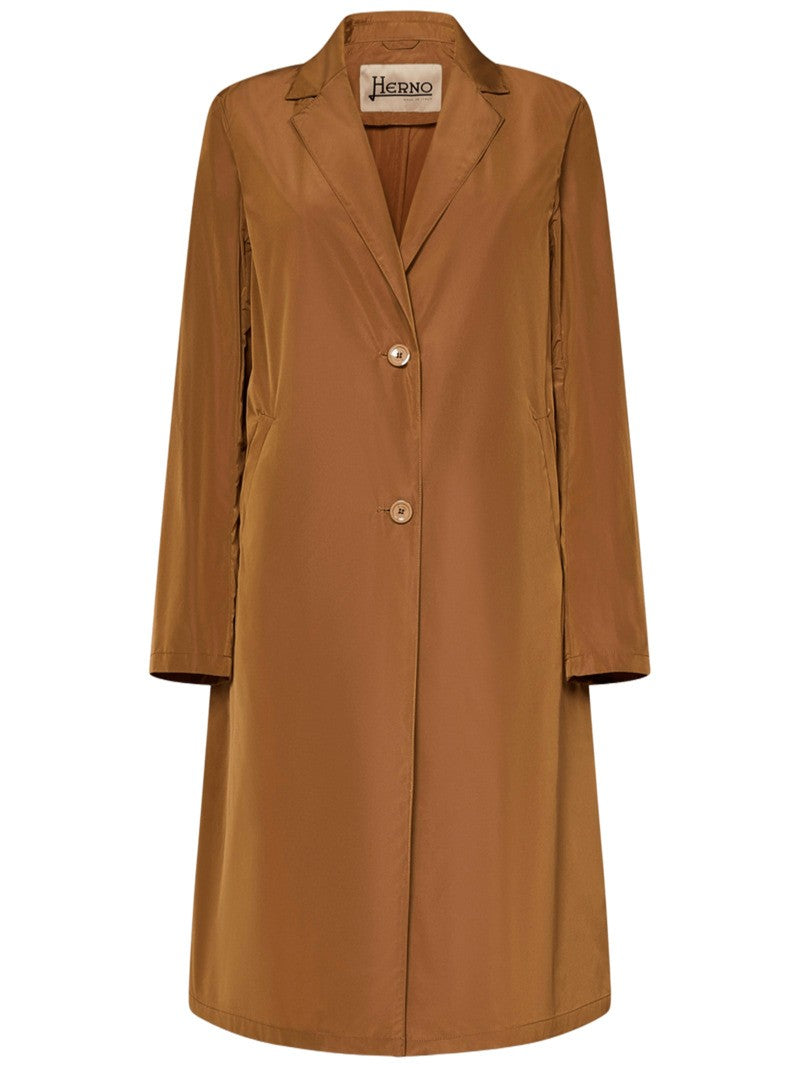 Herno Single-Breasted Brown Herno Coat With Water-Repellent Finish