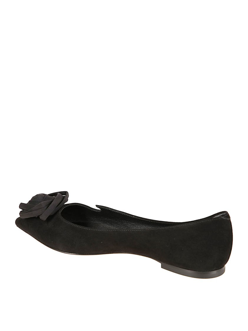Roger Vivier Pointed Toe Flats With Sculptural Flower Embellishment