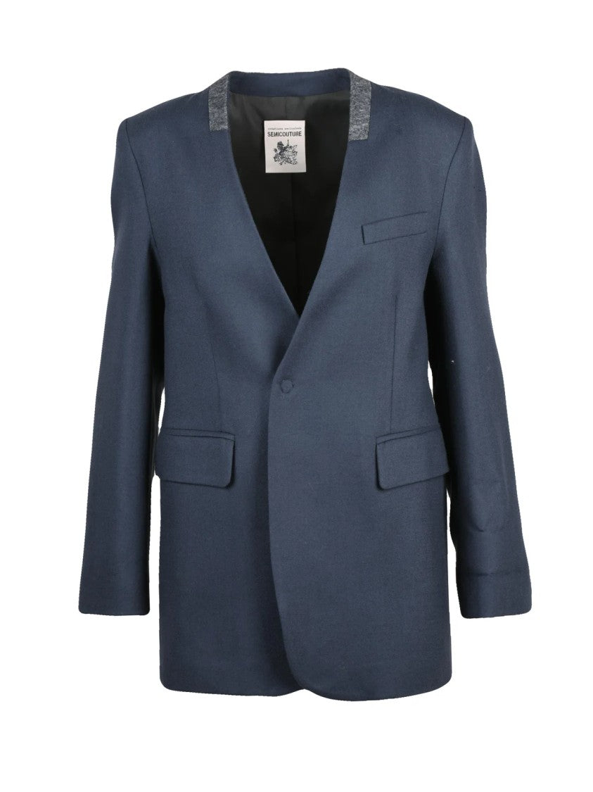 Semi Couture Grey Stretch Virgin Wool Snap Long Jacket