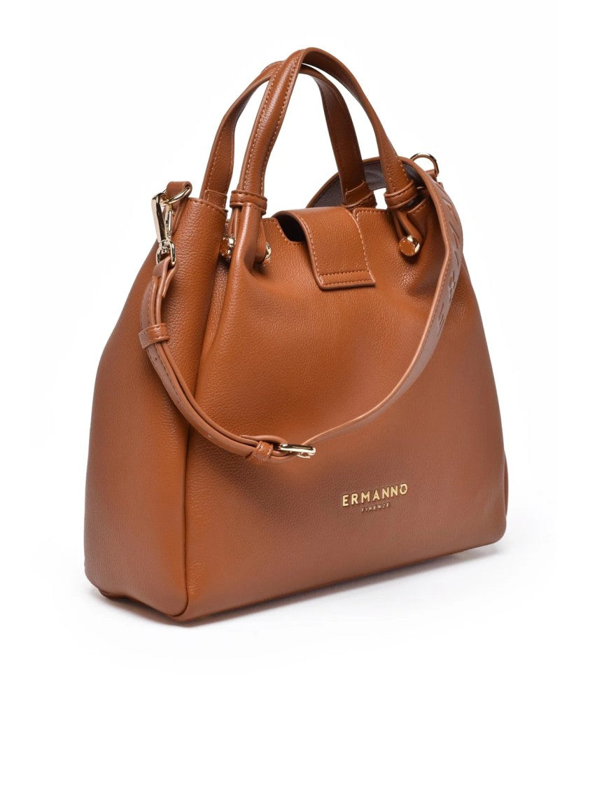 Ermanno Firenze Cognac Polyurethane Vally Shoulder Bag