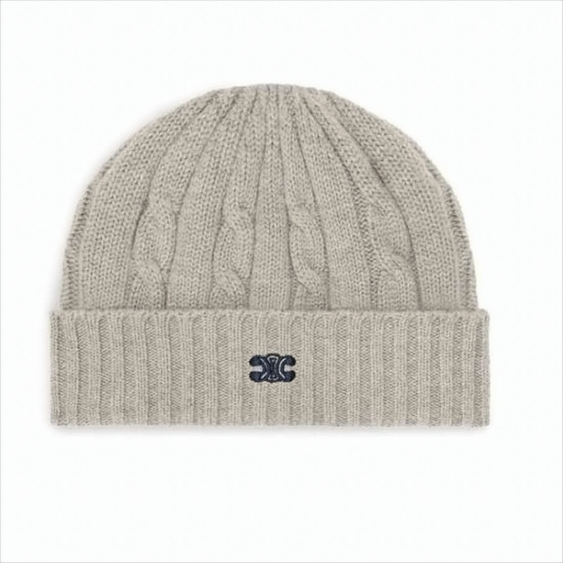 Celine Cable Knit Cashmere-Wool Beanie With Embroidered Emblem