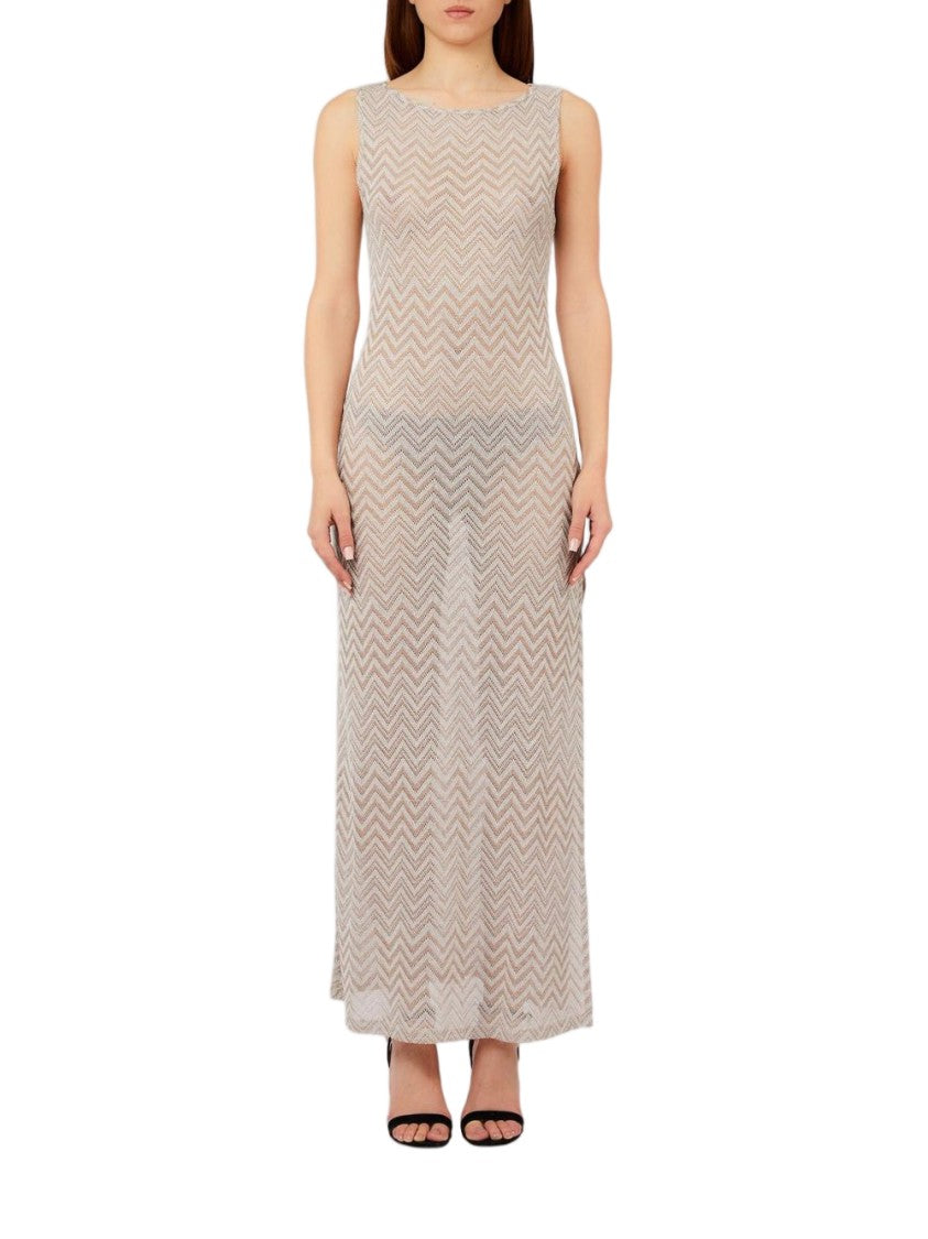 Liu Jo Beige Chevron Pattern Side Slit Dress