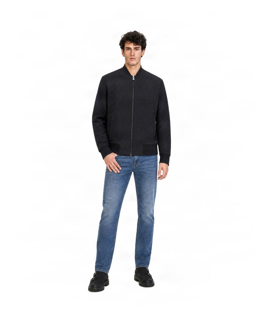 Boss Black Stand-Up Collar Zip-Up Cotton-Blend Bomber Jacket