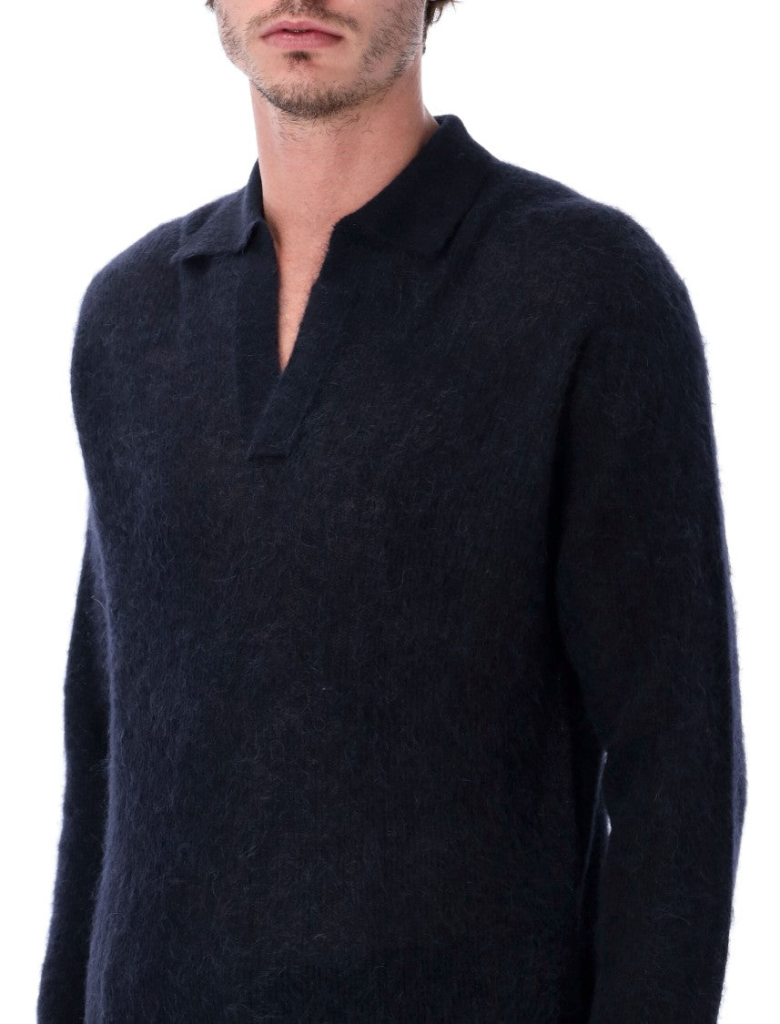 Auralee Classic Polo Sweater With Ribbed Collar And Buttoned Placket