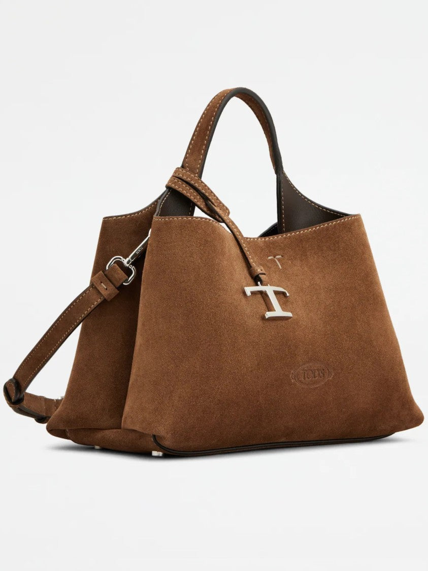 Tod's Trapezoidal Brown Suede Handbag With Structured Design