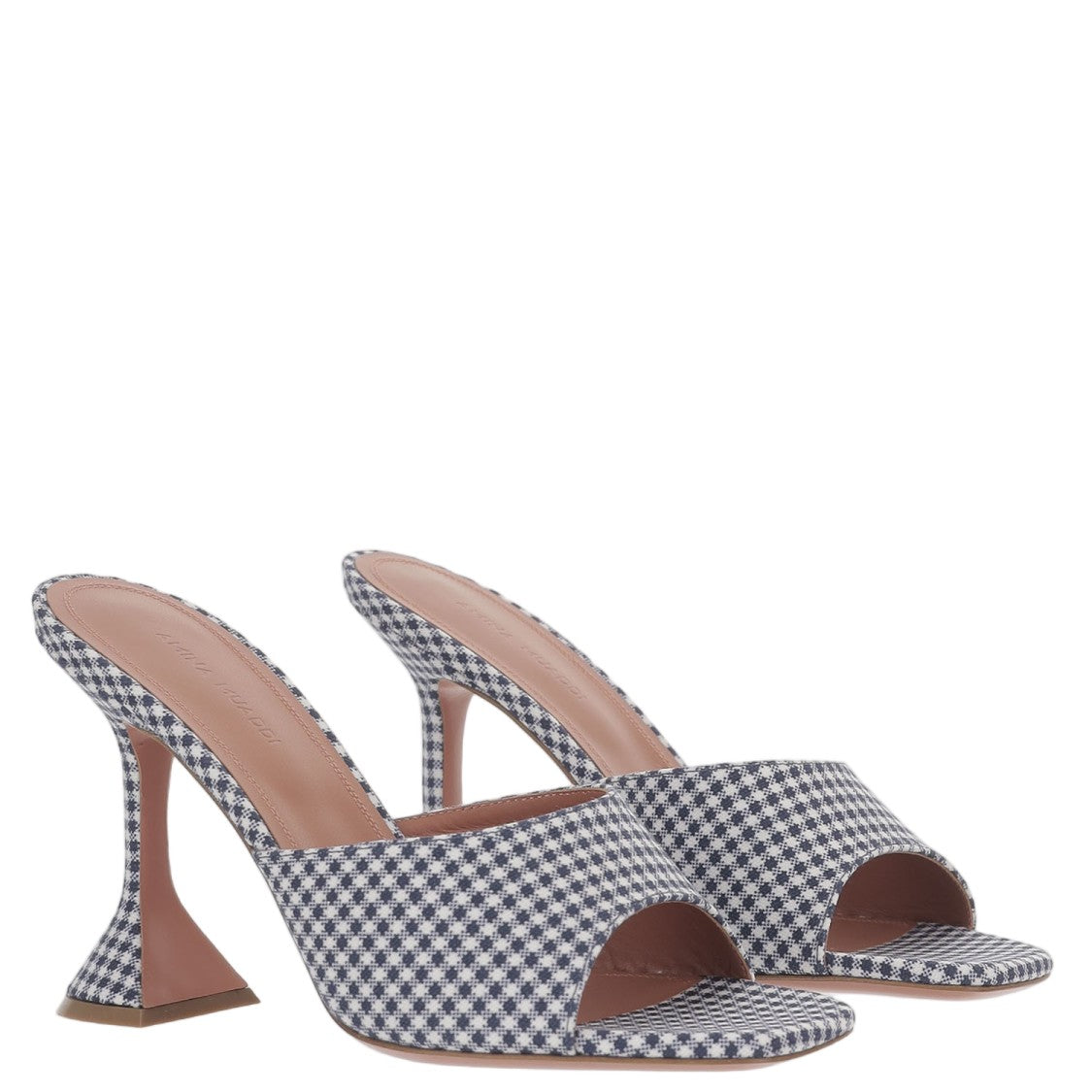 Amina Muaddi Gingham Fabric And Leather Open-Toe Sandals With Chunky Heel