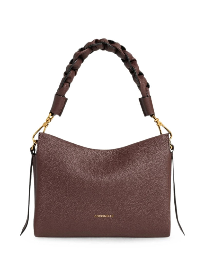 Coccinelle Braided Handle Small Leather Handbag With Top Zip Closure