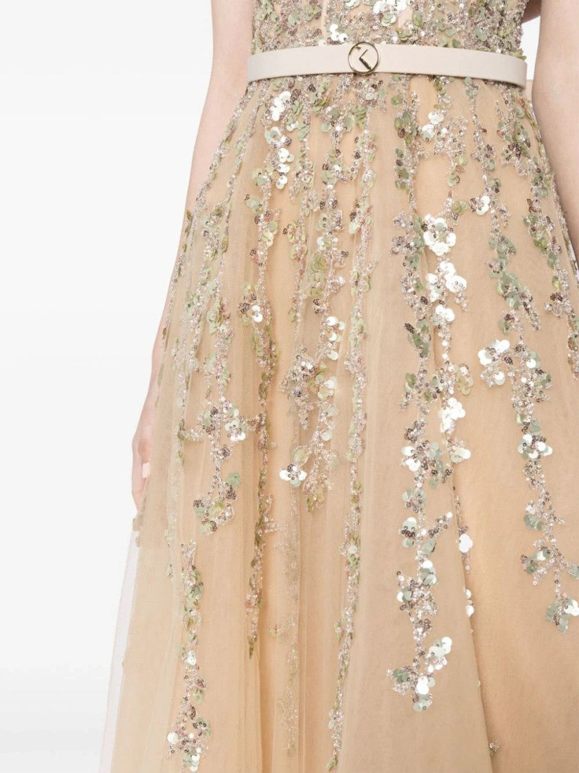 Saiid Kobeisy Tulle Stapless Dress With A Dotted Beading