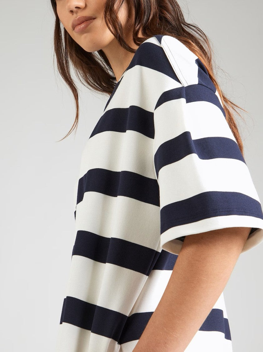 Max Mara Short-Sleeve Striped Mini Dress With Round Neckline