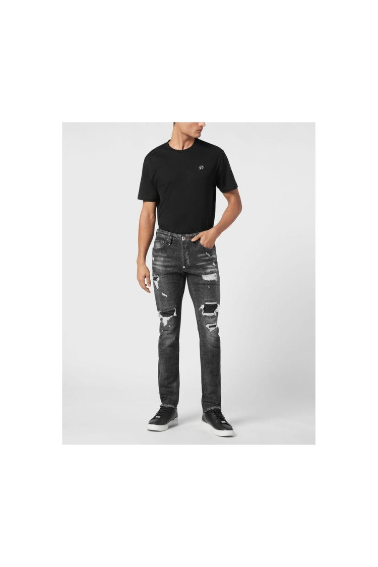 Philipp Plein Distressed Black Slim-Fit Jeans With Silhouette