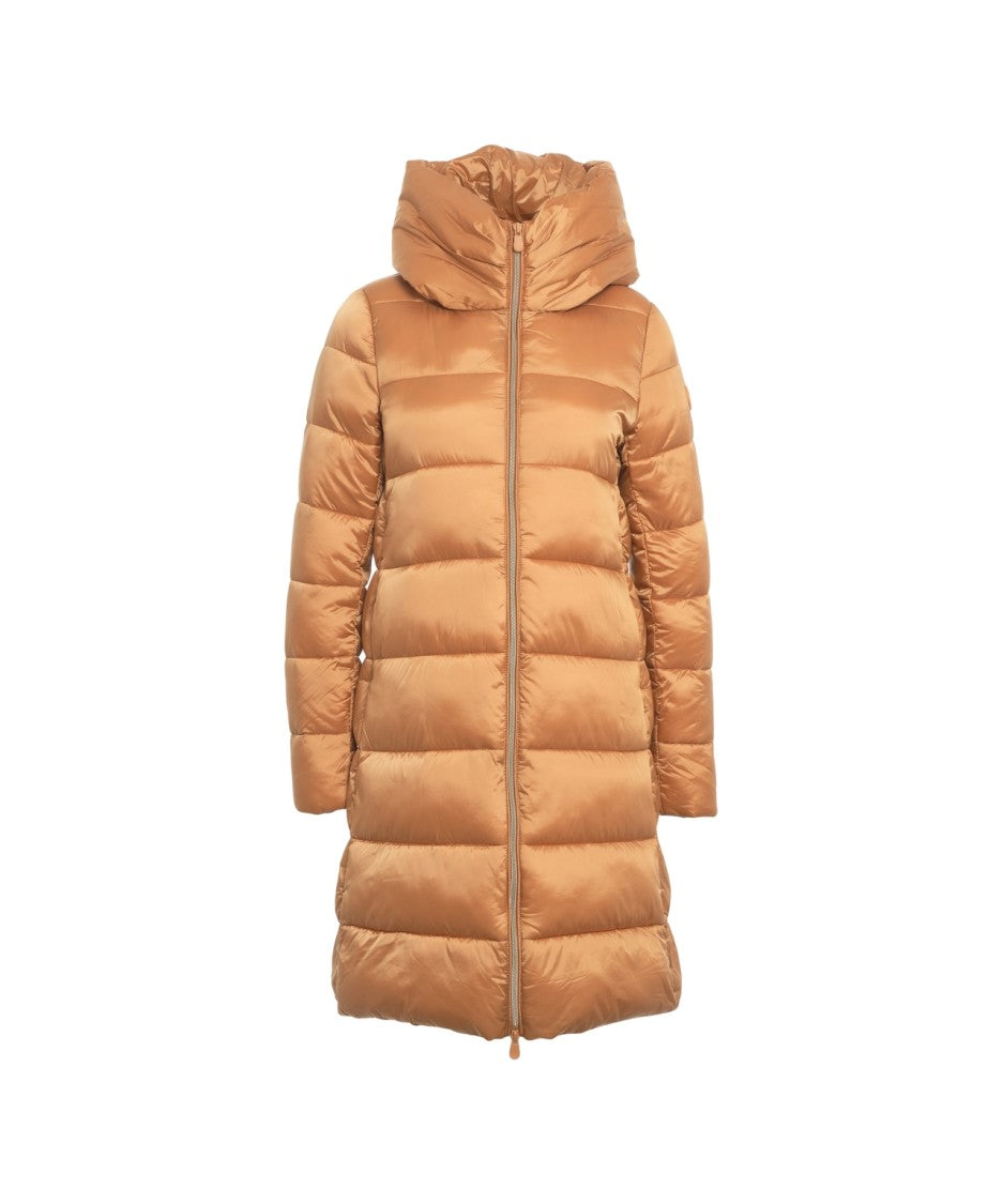 Save The Duck Iris Long Down Jacket With High Collar And Hood