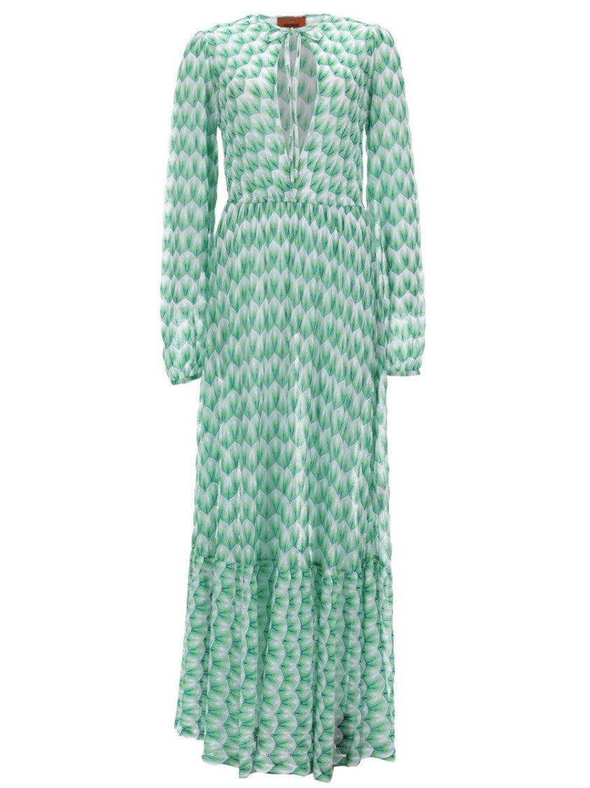 Missoni Green Geometric Viscose-Blend Evening Dress