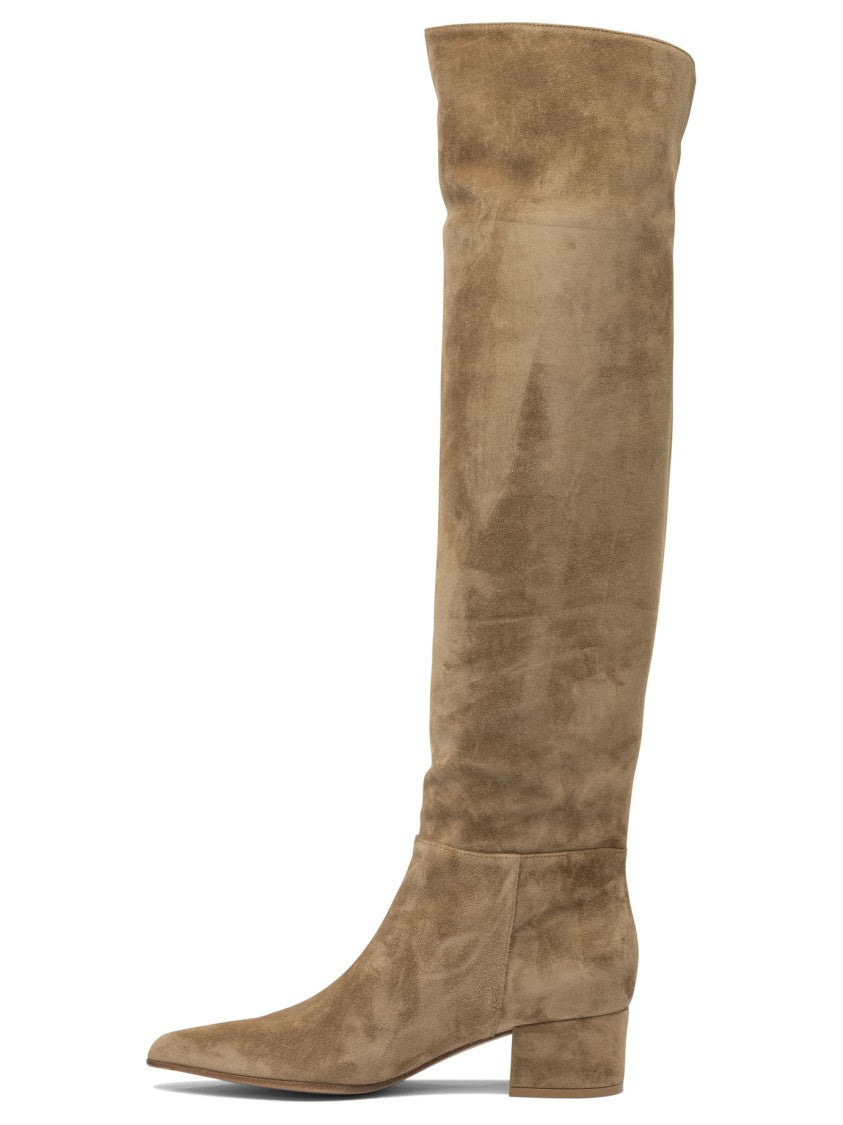 Gianvito Rossi Pointed Toe Beige Suede Ankle Boots