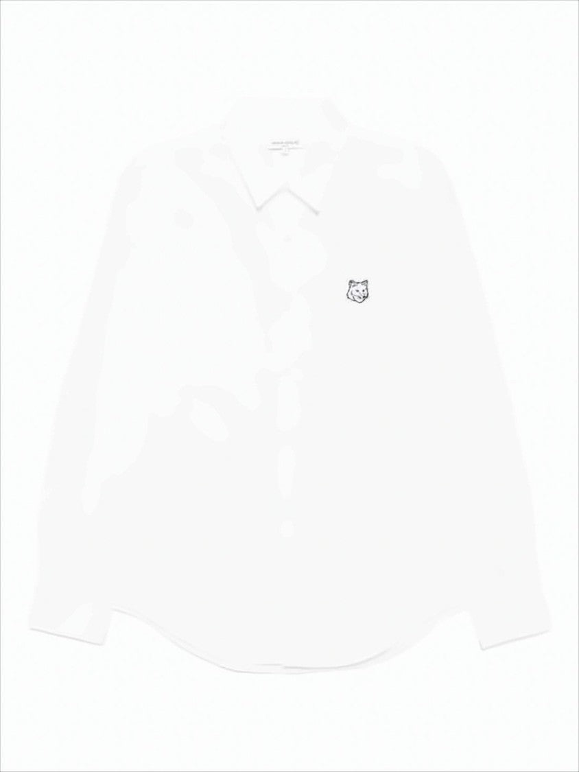 Maison Kitsuné Long-Sleeve White Shirt With Embroidered Fox Emblem