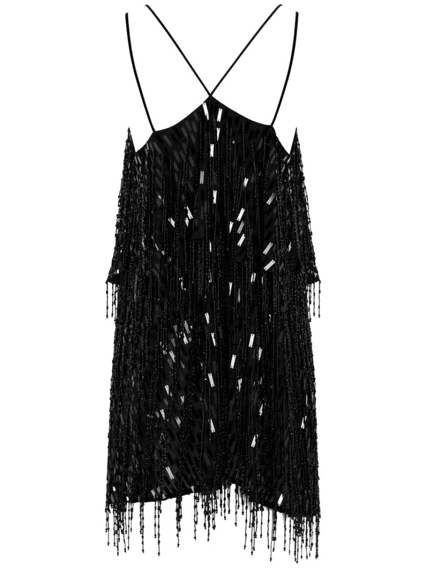 Circus Hotel Abito Sleeveless Beaded Fringe Mini Dress