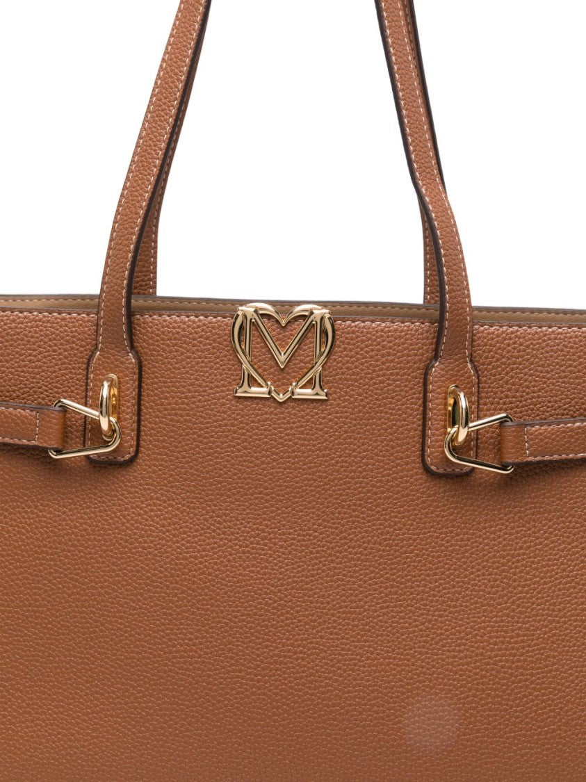 Love Moschino Textured Brown Shopper Bag With Iconic Logo