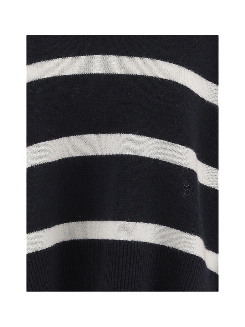 Allude V-Neck Cashmere Sweater With Classic Stripes
