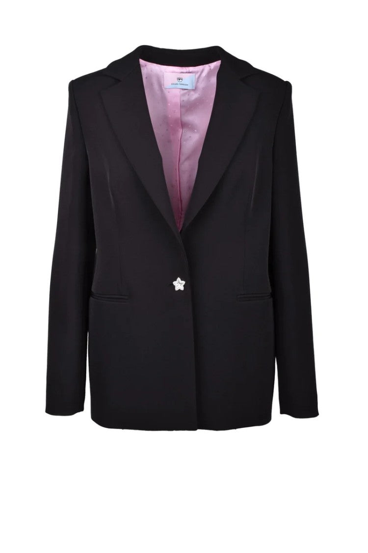 Chiara Ferragni Black Stretch Jacket With Classic Lapel