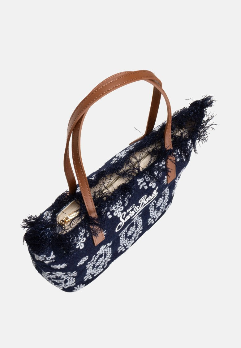 Mc2 Saint Barth Navy Blue Rectangular Tote Bag With Embroidered Details