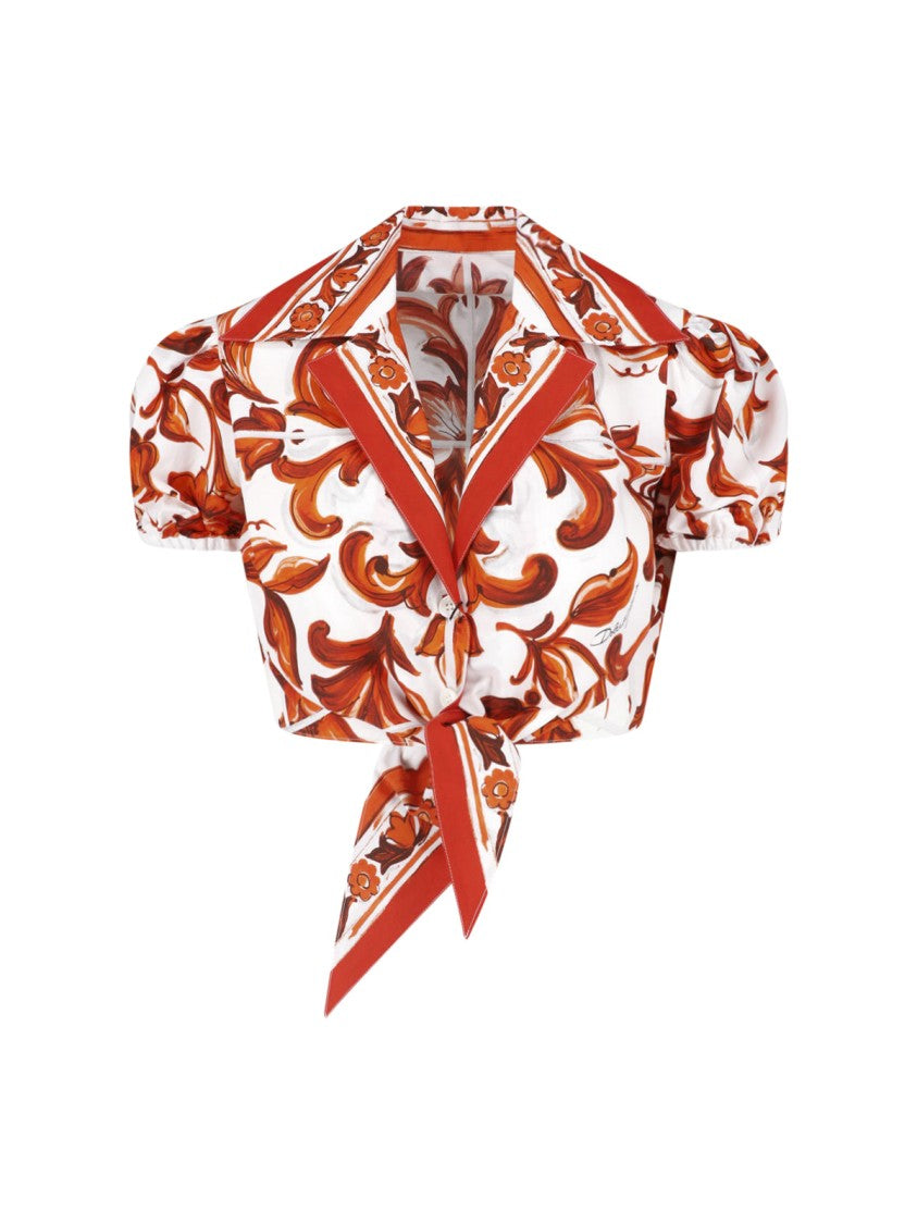 Dolce & Gabbana Multicolor Majolica Printed Crop Shirt
