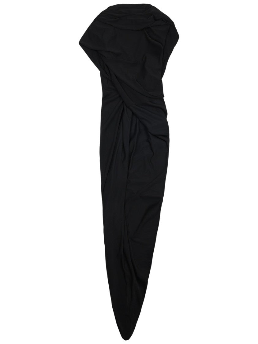 Balenciaga Draped Midi Dress With Asymmetrical Hemline
