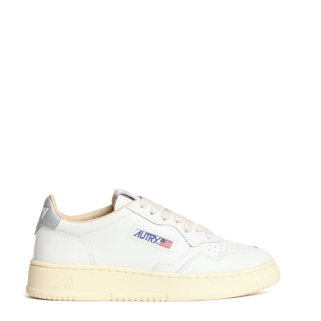 Autry White Silver Leather Medalist Low Sneakers