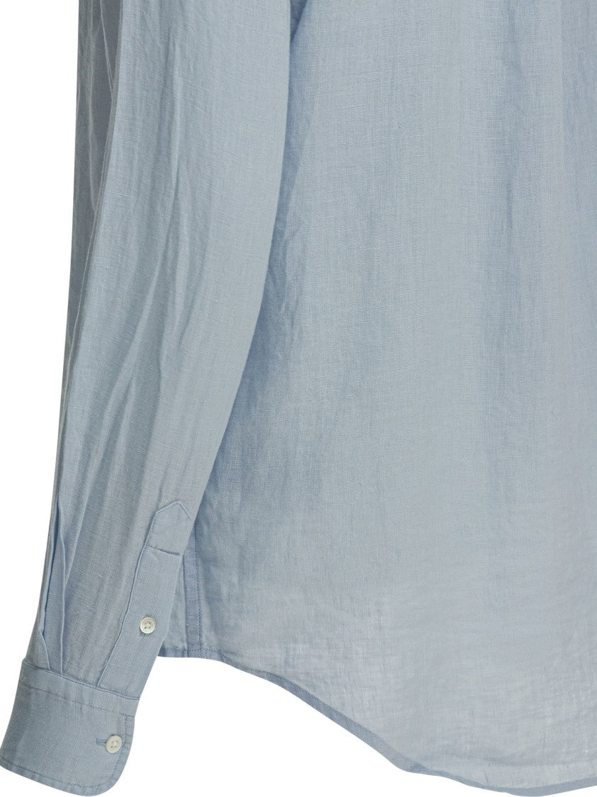 Polo Ralph Lauren Light Blue Linen Shirt With Classic Collar And Embroidered Logo