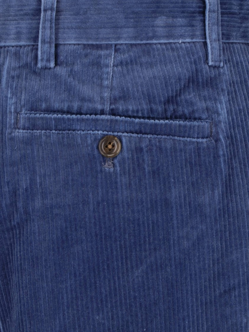 Paul Smith Blue Ribbed Corduroy Mid-Rise Wide-Leg Pants