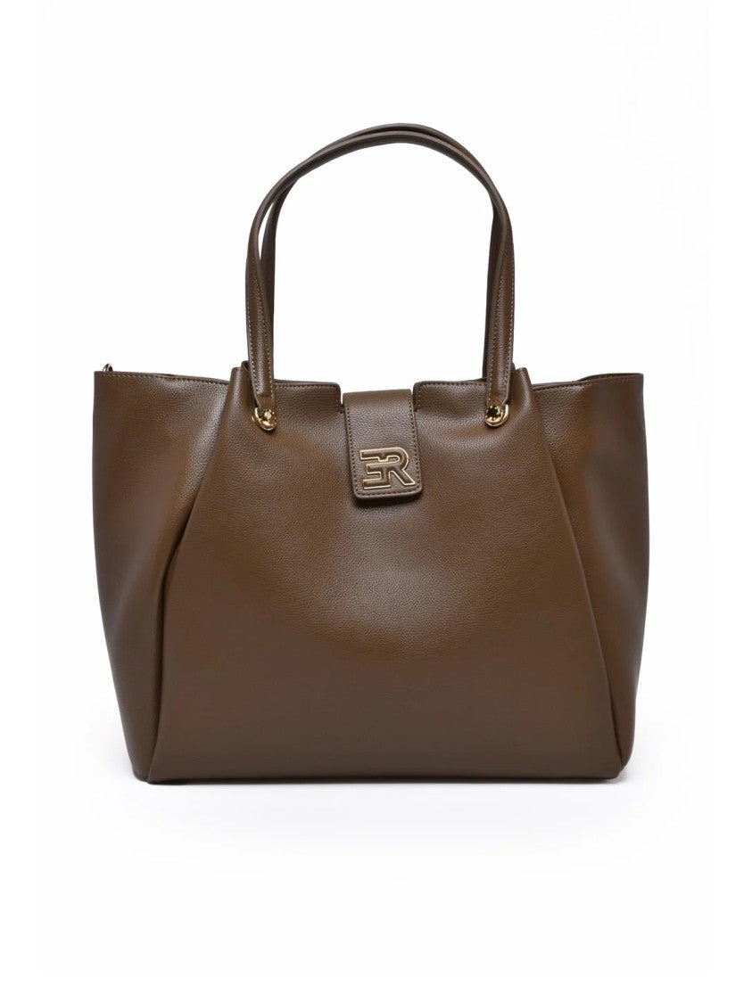 Ermanno Firenze Structured Taupe Polyurethane Vally Shoulder Bag