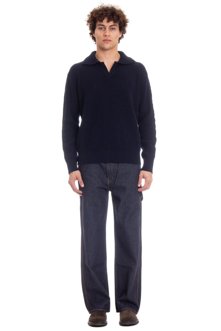 Roberto Collina Bicolor Wool-Cashmere Polo Sweater