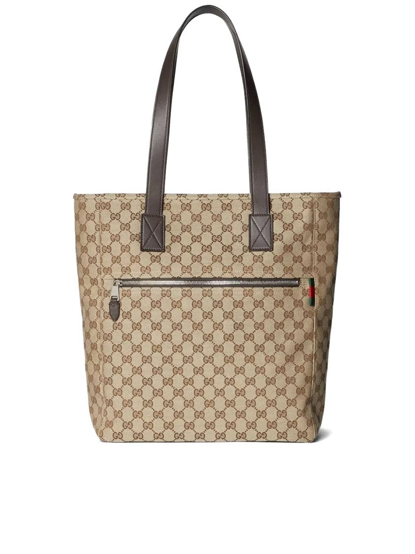 Gucci Beige Monogram Canvas Web Accent Tote