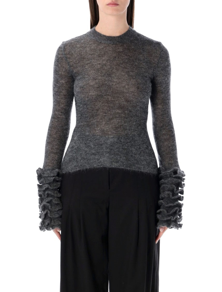 Alaïa Alaïa Grey Mohair Sweater With Ruffled Cuffs