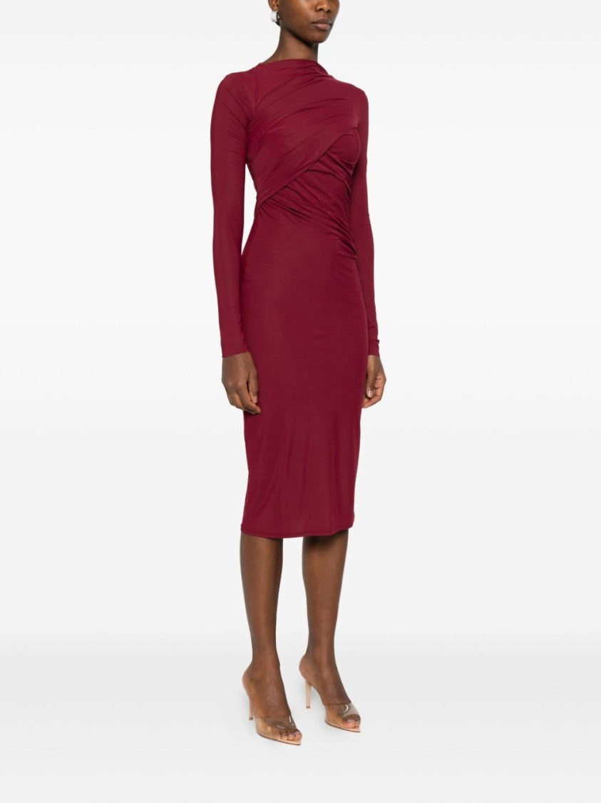 Amazuin Burgundy Midi Dress With Draped Detailing