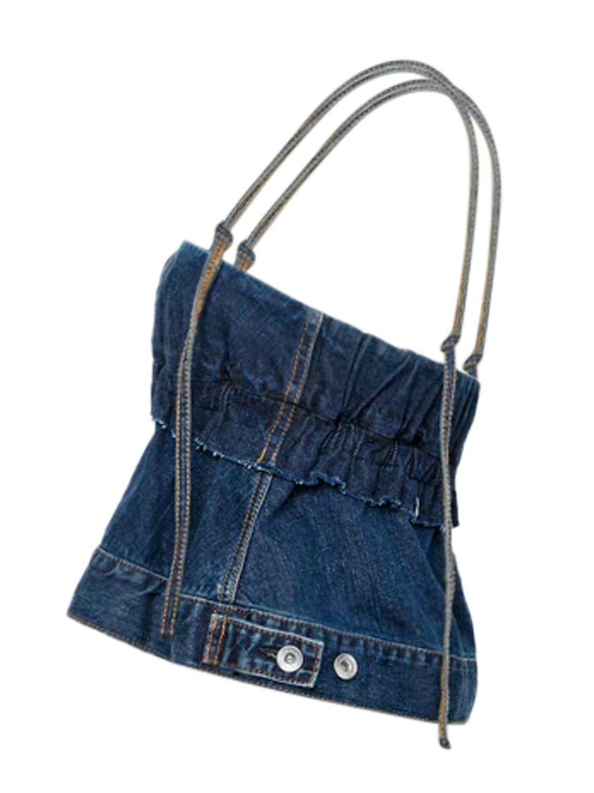 Sacai Structured Denim Pullover With Gathered Detailing
