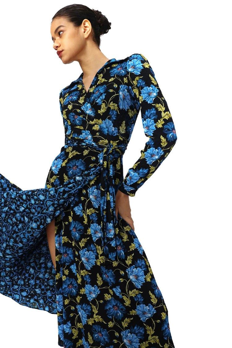 Diane Von Furstenberg Floral Print Wrap Dress With Long Sleeves