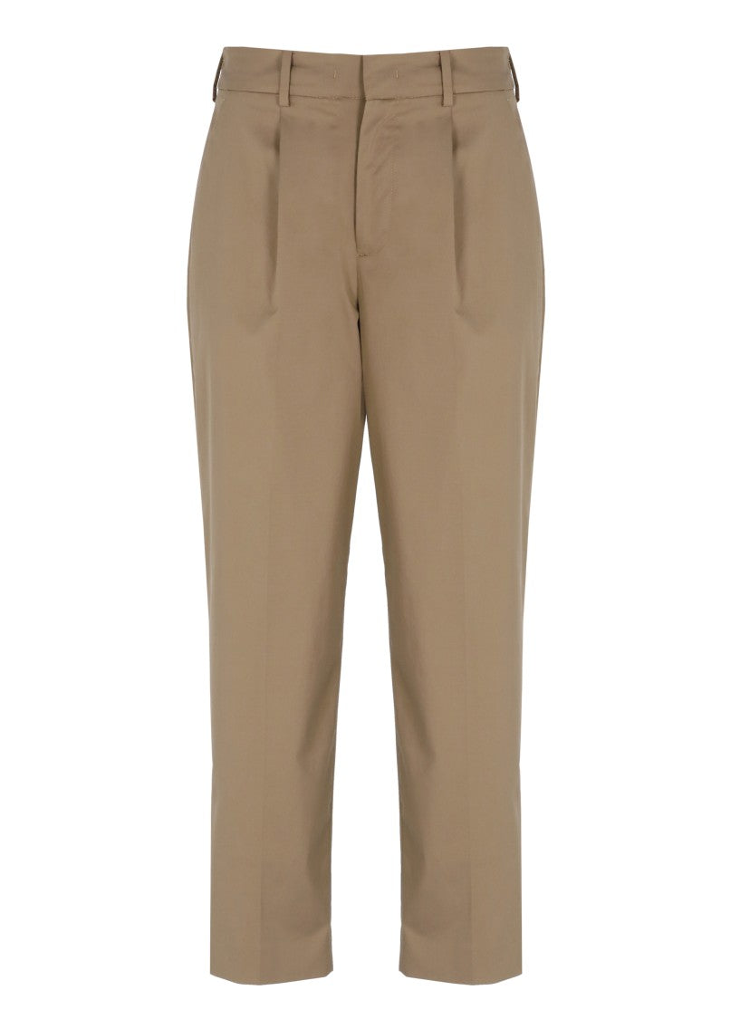 Pt Torino Brown Elastic Waist Cotton-Blend Formal Pants