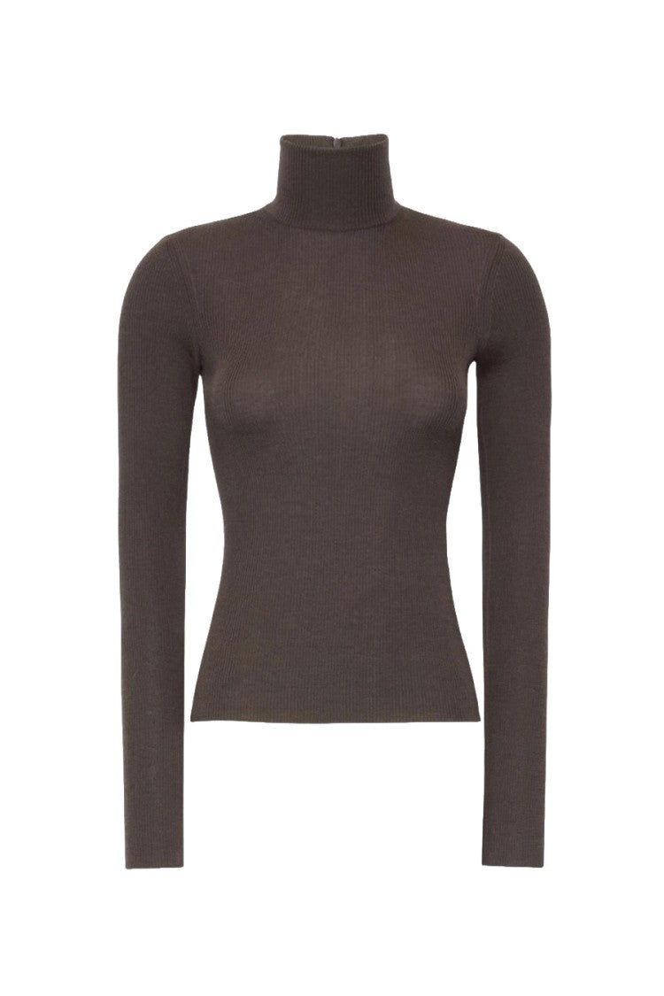 Max Mara Dark Brown Mxscavallo Ribbed Virgin Wool Turtleneck Sweater
