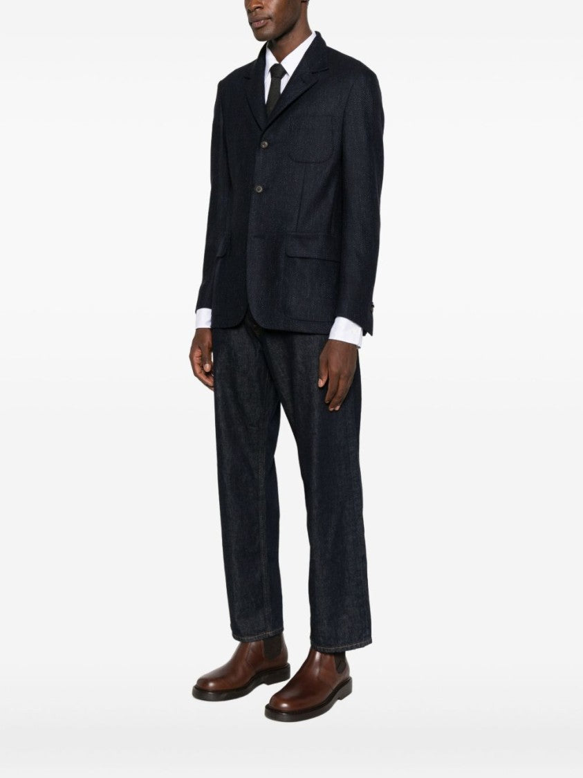 Corneliani Structured Blue Jacket With Stand Collar